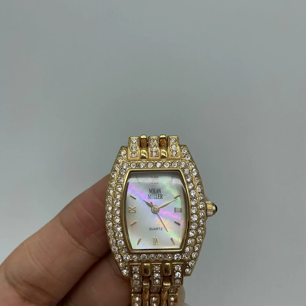 Nolan Miller Womens Watch 23mm MOP Dial Gold Tone Crystals New Battery 6.25